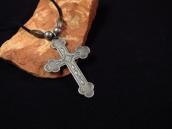 Vtg 【BELL TRADING】 Silver Cross Fob Necklace w/Beads  c.1940
