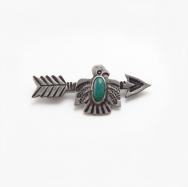 Atq Navajo Stamped Arrow & T-bird Pin w/Turquoise  c.1930～