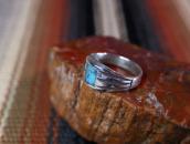 Vtg Navajo Cast Silver Men's Ring w/Bisbee Turquoise c.1965～