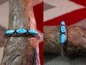 Vtg Navajo Stamped Triangle Wire Cuff w/3 Turquoise c.1950～