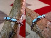 Vtg Navajo Stamped Triangle Wire Cuff w/3 Turquoise c.1950～
