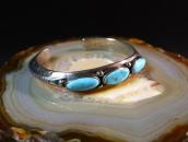 Vtg Navajo Stamped Triangle Wire Cuff w/3 Turquoise c.1950～