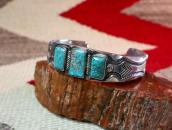 Vtg Filed & Stamped Heavy Silver Turquoise Row Cuff  c.1950