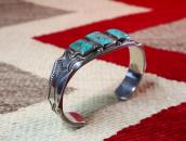 Vtg Filed & Stamped Heavy Silver Turquoise Row Cuff  c.1950