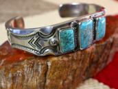 Vtg Filed & Stamped Heavy Silver Turquoise Row Cuff  c.1950