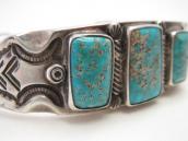 Vtg Filed & Stamped Heavy Silver Turquoise Row Cuff  c.1950