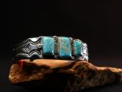 Vtg Filed & Stamped Heavy Silver Turquoise Row Cuff  c.1950