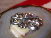 【NAVAJO GUILD】Vtg Cast Silver Pin w/Gem #8 Turquoise  c.1950