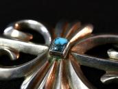 【NAVAJO GUILD】Vtg Cast Silver Pin w/Gem #8 Turquoise  c.1950