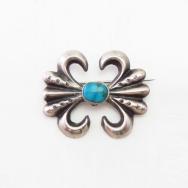 Vtg Navajo Casted Silver Pin Brooch w/Gem Turquoise  c.1950～