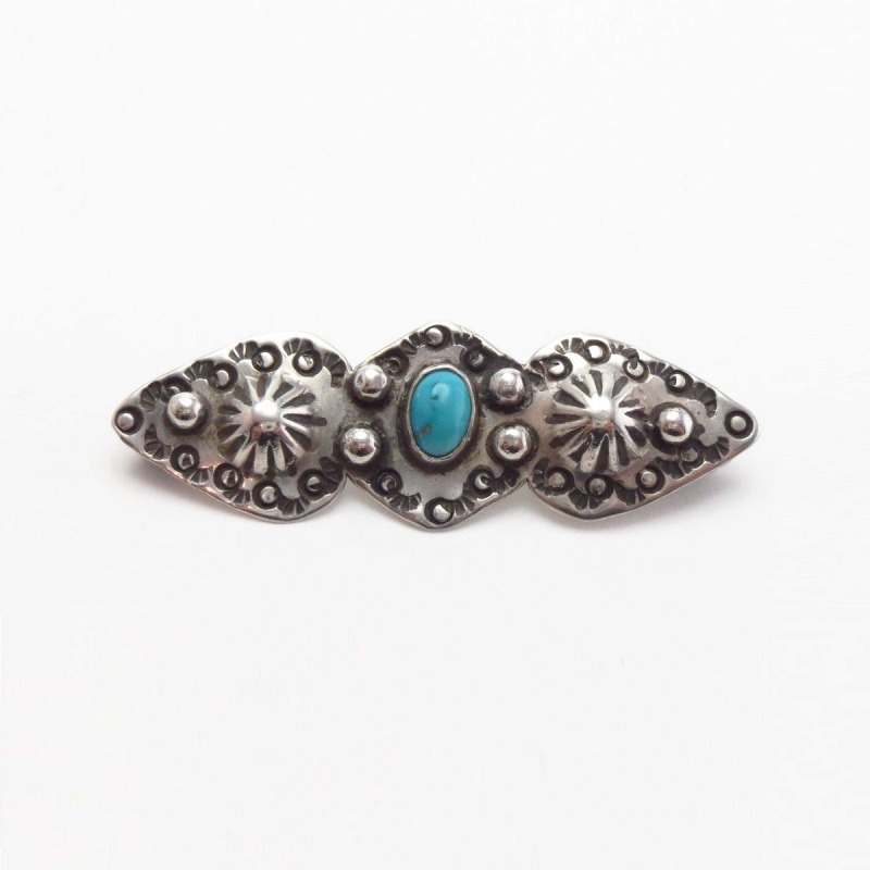 Attr. to【Ganscraft】Stamped Silver Small Pin/Turquoise c.1930