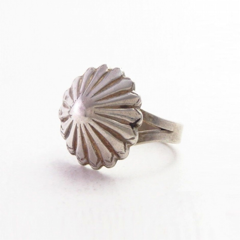 Atq Shell Concho Face Stamped Silver Tourist Ring  c.1935～