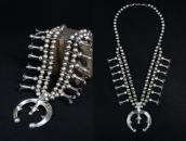 Vintage Navajo Squash Blossom Naja Necklace in Silver c.1960