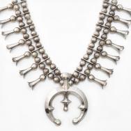 Vintage Navajo Squash Blossom Naja Necklace in Silver c.1960