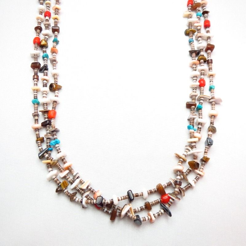 Vintage Multi-color Heishi Beads 3 strand Necklace