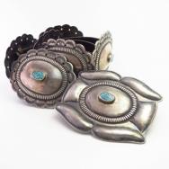 【Joe H. Quintana】Vtg Concho Belt w/Gem #8 Turquoise  c.1950