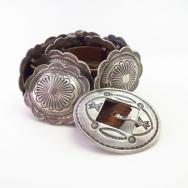 Antique Navajo Great Stamped Silver Small Concho Belt c.1940