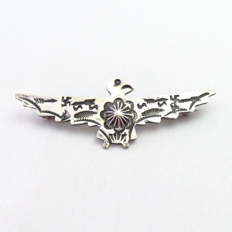 Atq 卍 Stamped Silver Hand Made Thunderbird Shaped Pin c.1930