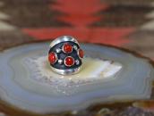 Vintage Navajo Four Gem Red Coral Ring in Silver c.1960～