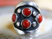 Vintage Navajo Four Gem Red Coral Ring in Silver c.1960～