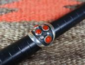 Vintage Navajo Four Gem Red Coral Ring in Silver c.1960～