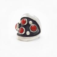 Vintage Navajo Four Gem Red Coral Ring in Silver c.1960～