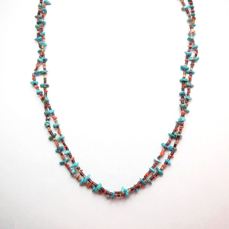 OLDPAWN Turquoise & Brown Shell Bead 2Strand Heishi Necklace