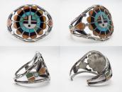 Antique Zuni Sun Face Multi-Stone Inlay Silver Cuff c.1945～