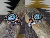 Antique Zuni Sun Face Multi-Stone Inlay Silver Cuff c.1945～