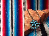 Vtg Zuni Turquoise Cluster Small Fob Silver Necklace  c.1960