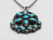 Vtg Zuni Turquoise Cluster Small Fob Silver Necklace  c.1960