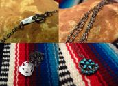 Vtg Zuni Turquoise Cluster Small Fob Silver Necklace  c.1960