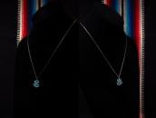 Vtg Zuni Turquoise Cluster Small Fob Silver Necklace  c.1960