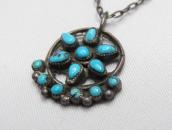 Vtg Zuni Turquoise Cluster Small Fob Silver Necklace  c.1960