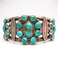 Vintage Navajo or ZUNI TurquoiseCluster Cuff Bracelet c.1960