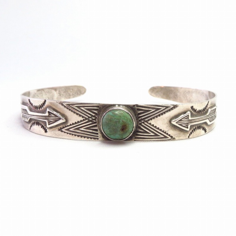 Atq Arrows Applique Cuff Bracelet w/Green Turquiose  c.1935～