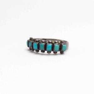 Vintage Zuni Square Turquoise Row Narrow Silver Ring c.1940～