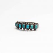 Vintage Zuni Square Turquoise Row Narrow Silver Ring c.1940～