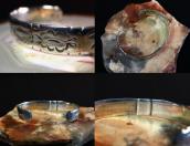 Atq Indian Heads Terminal 卍 Stamped Silver Worn Cuff c.1910～