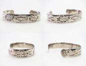 Atq Indian Heads Terminal 卍 Stamped Silver Worn Cuff c.1910～
