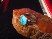 Atq Stamped Silver Tourist Ring w/Round Turquoise  c.1935～