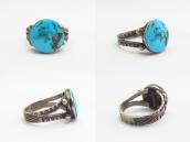 Atq Stamped Silver Tourist Ring w/Round Turquoise  c.1935～
