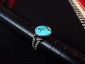 Atq Stamped Silver Tourist Ring w/Round Turquoise  c.1935～