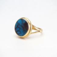 Old Navajo 14K Gold Ring w/Hi-Grade Bisbee Turquoise c.1980～