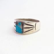 Vtg Navajo Square Turquoise Inlay Cast Silver Ring  c.1965～