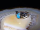 Vtg Navajo Square Turquoise Inlay Cast Silver Ring  c.1965～