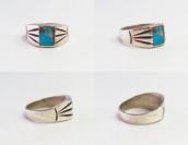Vtg Navajo Square Turquoise Inlay Cast Silver Ring  c.1965～
