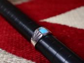 Vtg Navajo Square Turquoise Inlay Cast Silver Ring  c.1965～