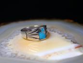 Vtg Navajo Square Turquoise Inlay Cast Silver Ring  c.1965～