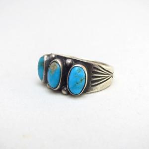 Antique Early Navajo Stamped Silver Ring w/TQ  c.1915～